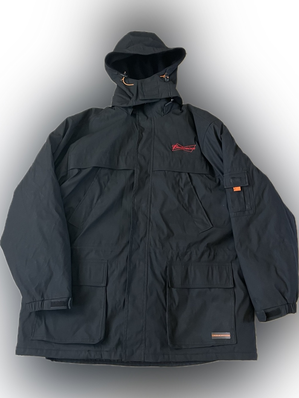 Weatherproof Men XL Black & Red Budweiser Jacket with removable hood